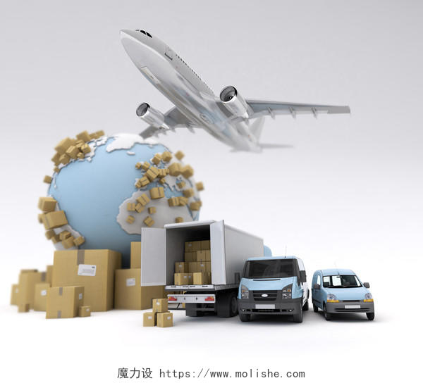 3D渲染货物运输工具国际物流配送空运